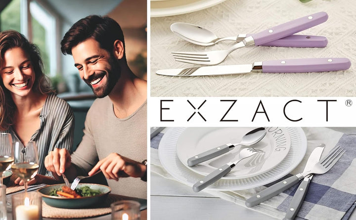 EXZACT Besteckset 24-teilig Edelstahl - mit Niet-Bastelgriffen/Besteck im Retro-Stil - 6 x Essgabeln