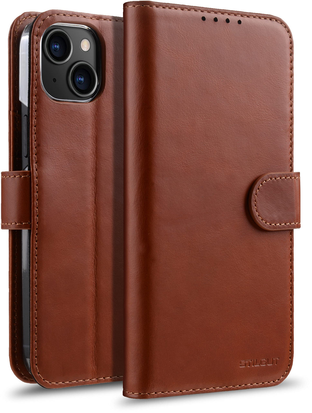 STILGUT Talis kompatibel mit iPhone 14 Plus (6.7") Hülle mit Kartenfach aus Leder, Flip Cover, Handy