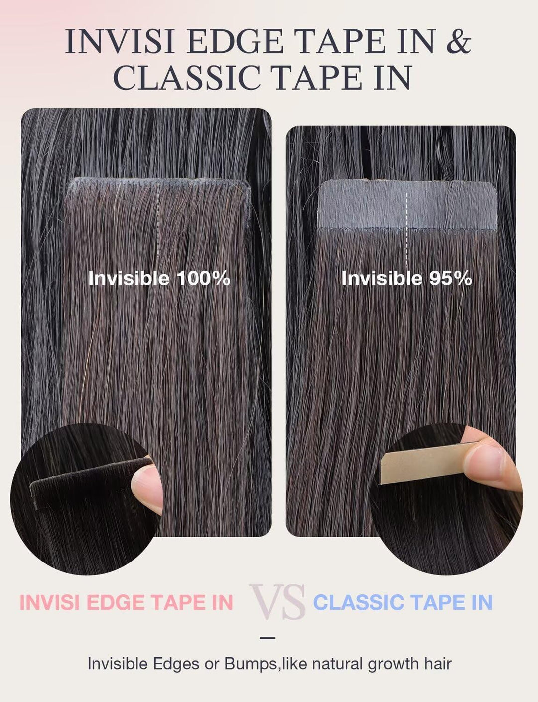DOORES Injected Tape in Weft Haarverlängerungen, 35 cm 25 g 10 Stück, Tiefschwarz, innovative Injekt