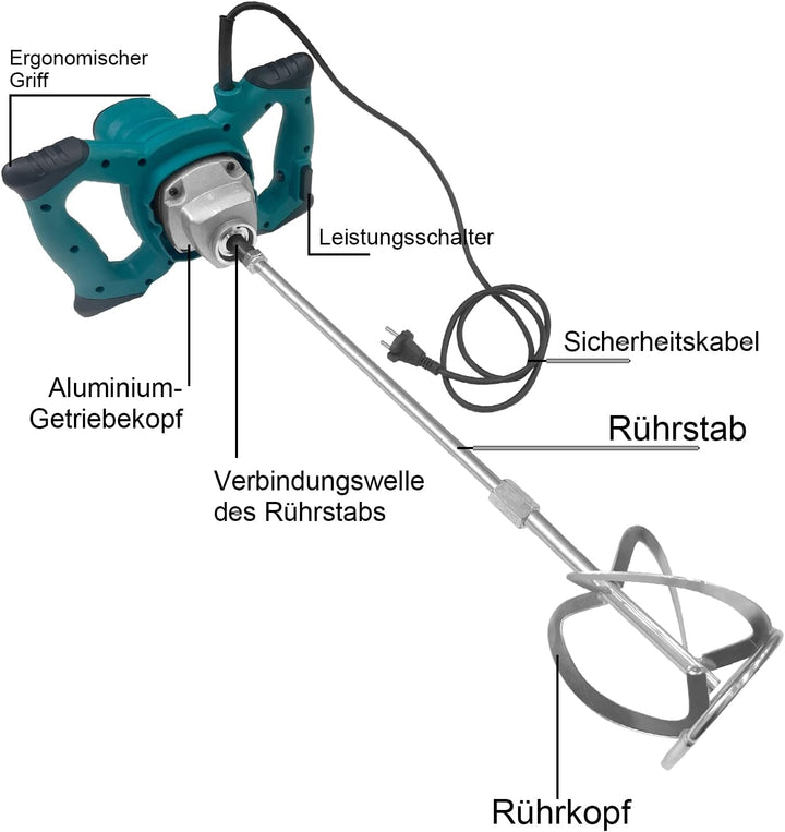 Jacgood Rührwerk Farb-Mörtelrührer 2100W Rühreraufnahme M14 6-Gang variabler rührgerät mörtel verwen