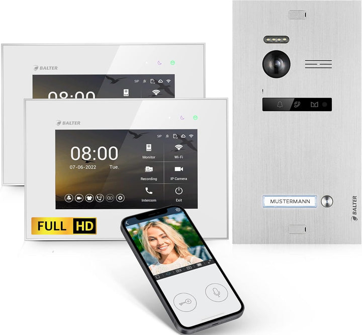 Balter EVO-HD Video Türsprechanlage, Video Türklingel, Smartphone App, 1 Familienhaus Klingel, 2X 7