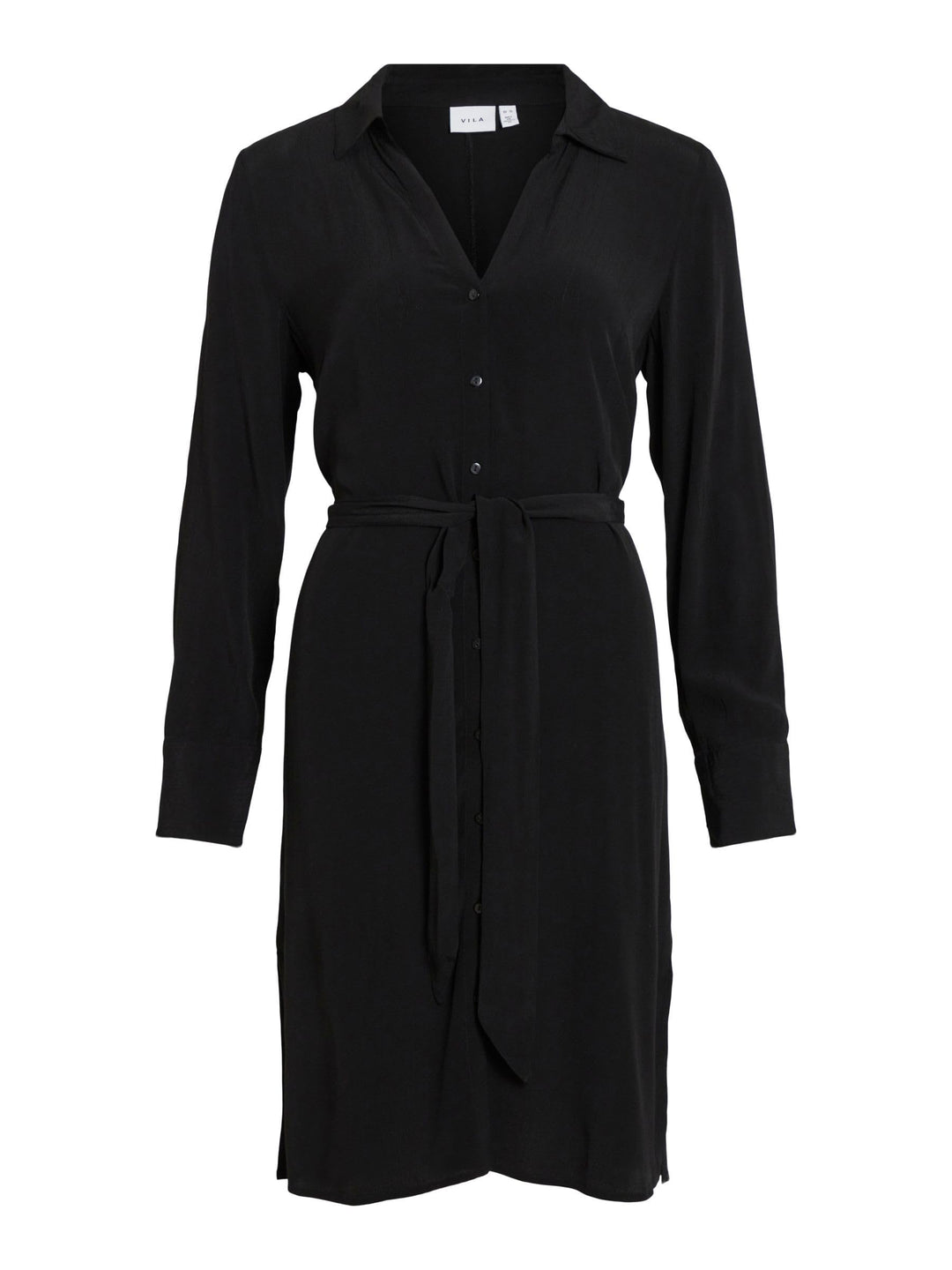 Vila Damen Vifini L/S Midi Shirt Dress-Noos Blusenkleid 34 Schwarz, 34 Schwarz