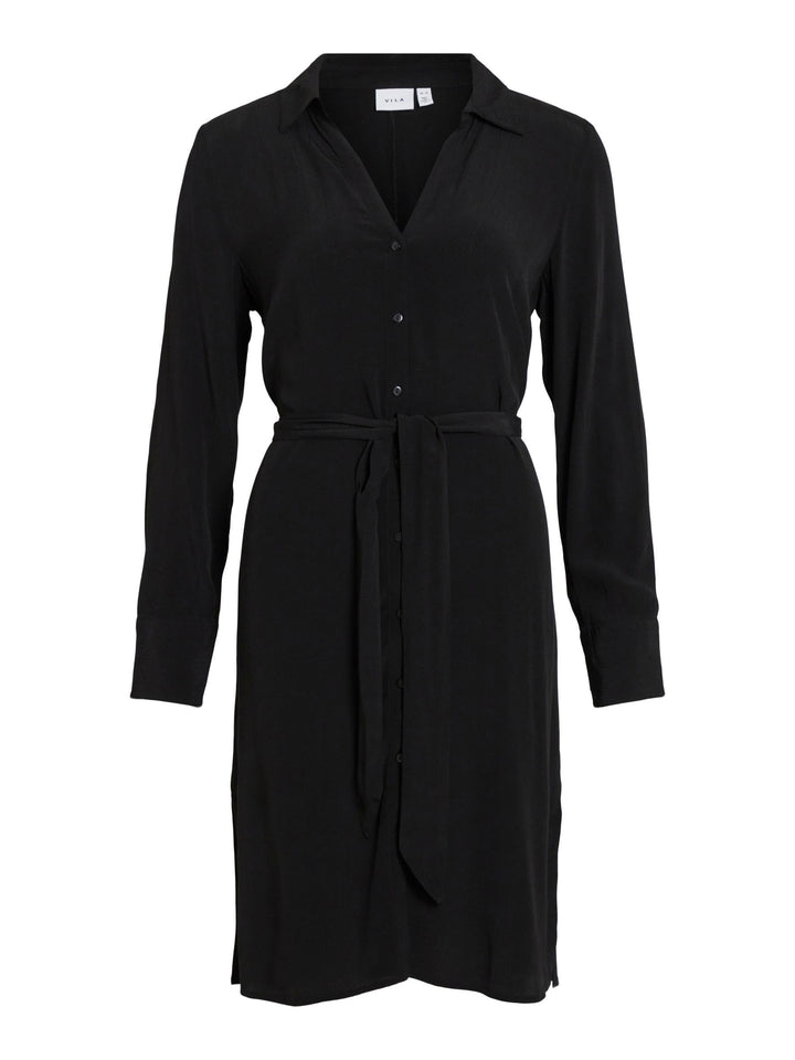 Vila Damen Vifini L/S Midi Shirt Dress-Noos Blusenkleid 34 Schwarz, 34 Schwarz