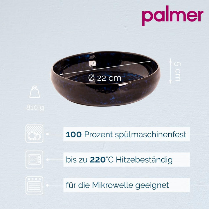 palmer Bama Blue grosse tiefe Teller - 2er-Set - Steinzeug - Ø 22 cm - blau schwarz hochglanz - für