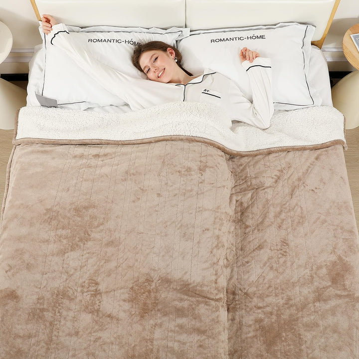 ESTINGO Elektrische Wärmedecke 200x150cm, Grosse Luxuriöse Beheizbare Decke, 6 Heizstufen, 10h Timer