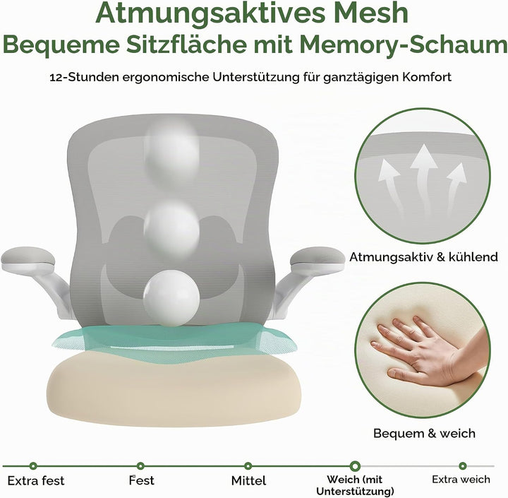 Farini Ergonomischer Mesh Rollcomputer Stuhl mit Verstellbarer Lendenstütze und aufklappbaren Armleh