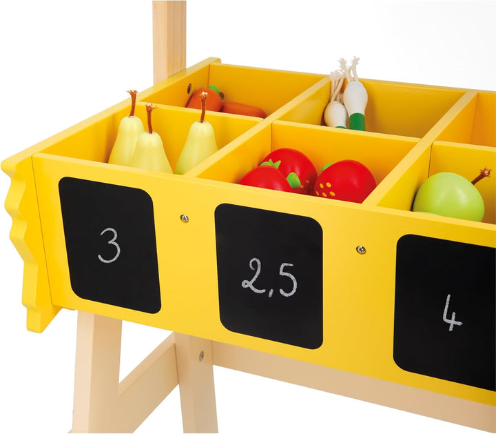 Janod - Kinder-Kaufladen Farm Market - Rollenspiel Kind - 32 Zubehörteile - Fördert die Fantasie - S