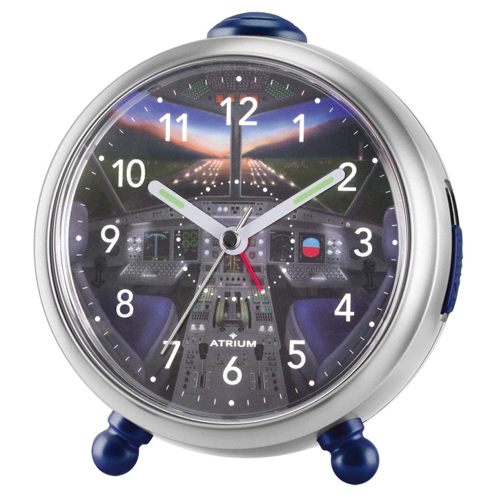 Atrium Kinderwecker Cockpit Jungen Flugzeug ohne Ticken Snooze Licht analog Quarz silberfarben A932-
