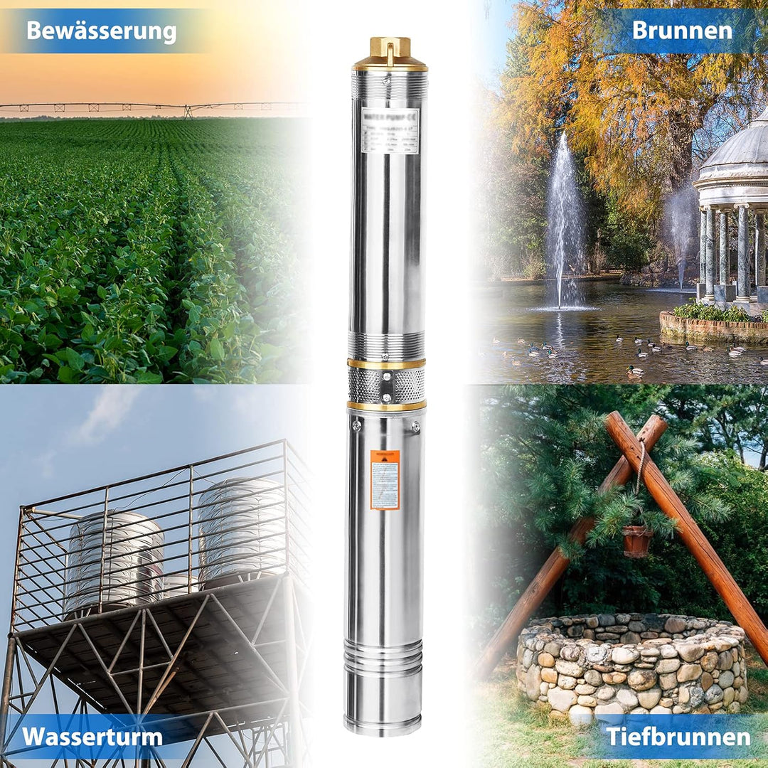Aufun Tiefbrunnenpumpe 370W, Brunnenpumpe mit 4000L/h Fördermenge, 34 m Förderhöhe, Rohrpumpe sandre