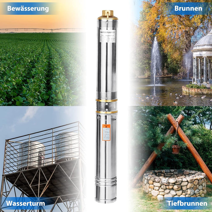 Aufun Tiefbrunnenpumpe 370W, Brunnenpumpe mit 4000L/h Fördermenge, 34 m Förderhöhe, Rohrpumpe sandre