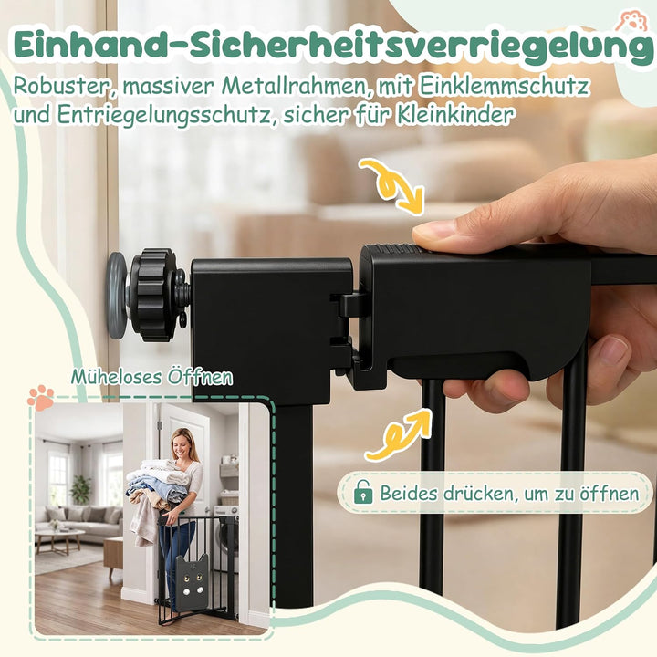 NAIZY Treppenschutzgitter mit katzenklappe 180°Doppeltür Ohne Bohren Schutzgitter Treppe 75-85cm Aut