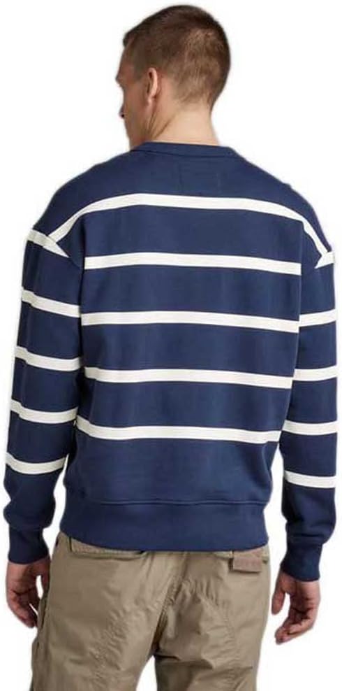 G-STAR RAW Herren Placed Stripe Sweatshirt Sweats XS Mehrfarben (Sartho Blue/Milk Stripe D22226-b782