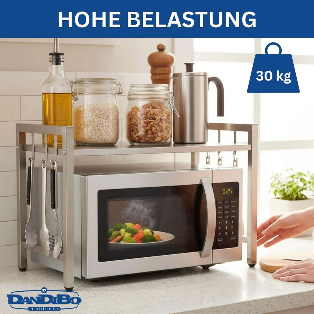 DanDiBo Verstellbares Mikrowellenregal Edelstahl 2 Stufig 40-64 cm Mikrowellen Regal 96685 Stehend M