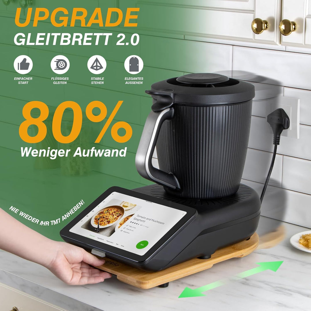 PUERSI Gleitbrett TM7 für Thermomix, 2te Generation, Brett für Thermomix mit Rollen, Leicht Gleitend