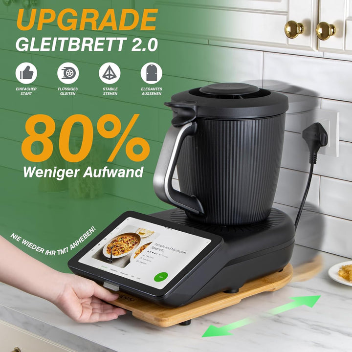 PUERSI Gleitbrett TM7 für Thermomix, 2te Generation, Brett für Thermomix mit Rollen, Leicht Gleitend