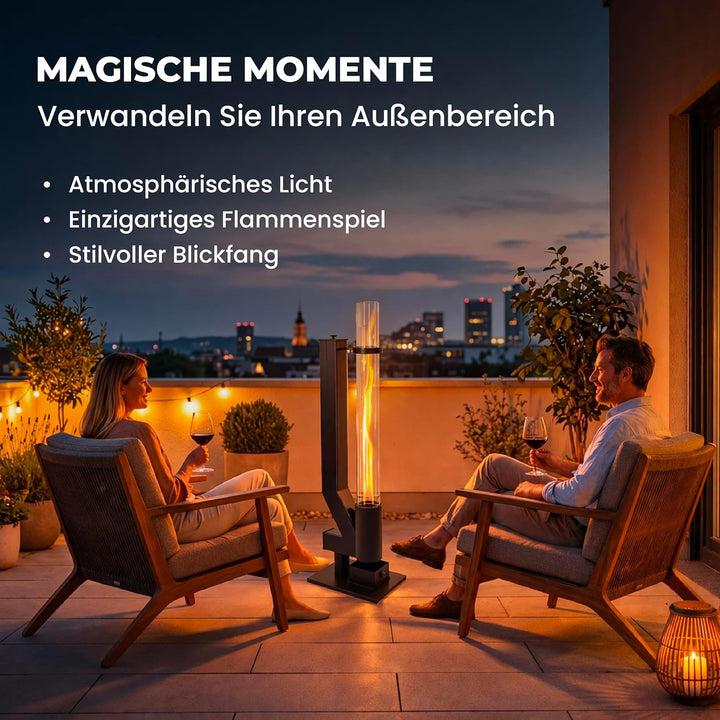 Lemodo Pelletfackel CORE, Feuersäule Outdoor mit Glasröhre, für Garten &amp; Terrasse, für Holzpellets,