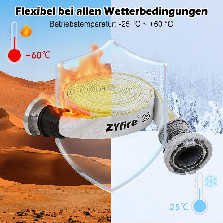ZYfire Feuerwehrschlauch 25mm x 20m | 1 Zoll Feuerschlauch mit D-Storz Kupplung | flexibler Wassersc
