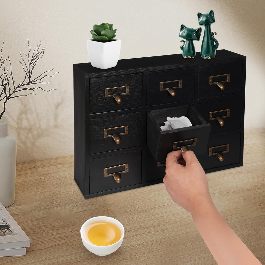Mini Kommode mit 9 Schubladen, Vintage Schubladenbox Holz Apothekerschrank Desktop Storage Cabinet f