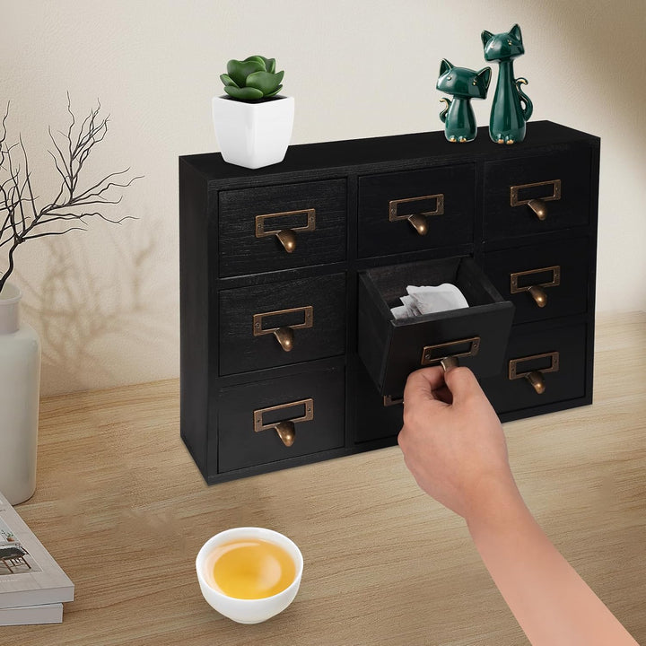 Mini Kommode mit 9 Schubladen, Vintage Schubladenbox Holz Apothekerschrank Desktop Storage Cabinet f