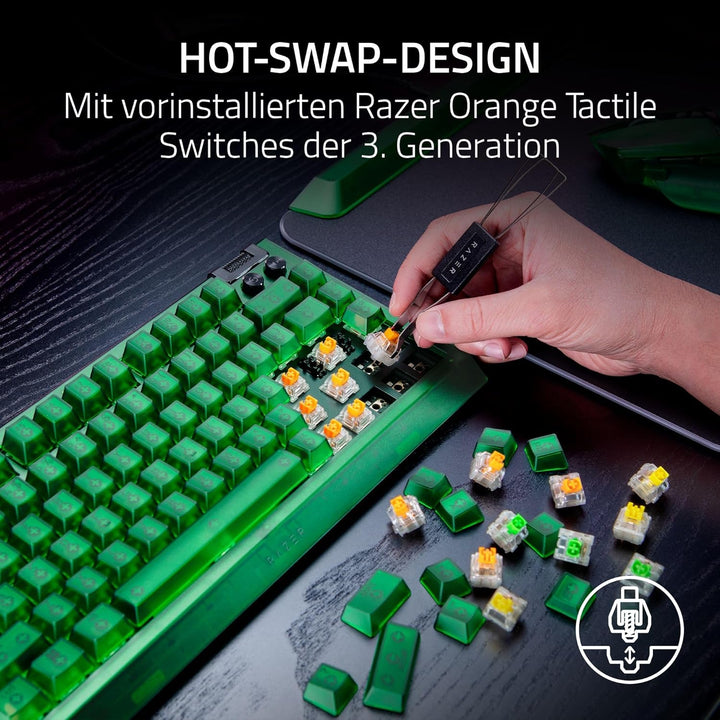 Razer BlackWidow V4 75% Phantom Green Edition - Hot-swap-fähige mechanische Gaming-Tastatur (Orange