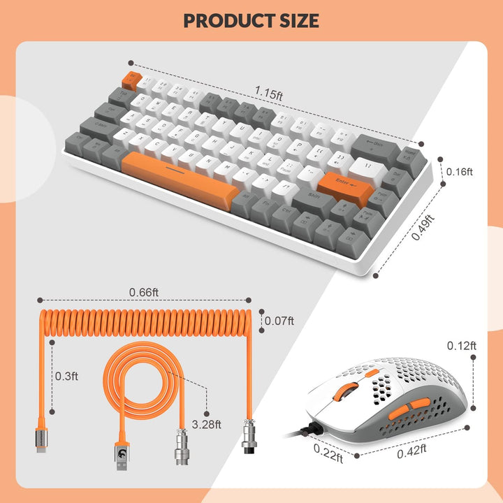 YINDIAO T8 60% RGB Gaming Tastatur und Maus Set + Gewendeltes USB-C Kabel,Kabelgebundene Mechanische