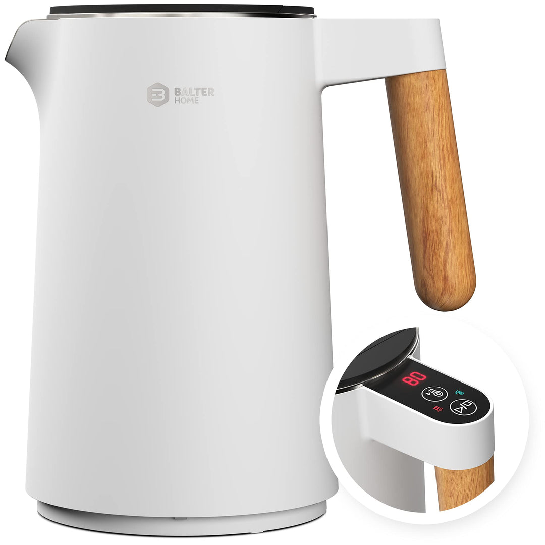 BALTER Edelstahl Wasserkocher mit Temperatureinstellung, 45°C-100°C, Doppelwand, BPA frei, leise &amp; k