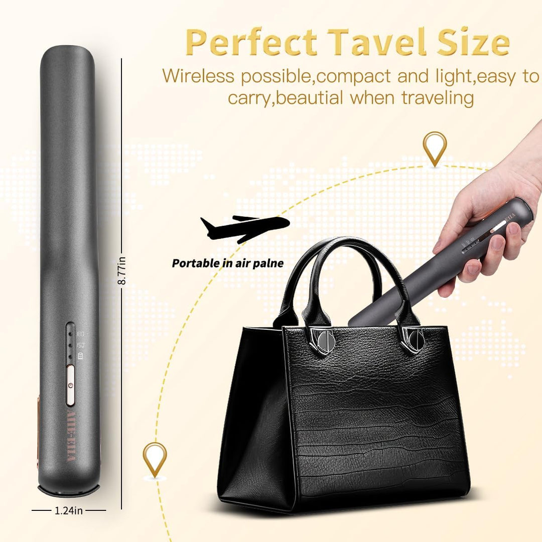 Kabelloser Haarglätter und Lockenwickler 2 in 1, Mini Haarglätter Und Lockenstab mit USB-C Aufladung