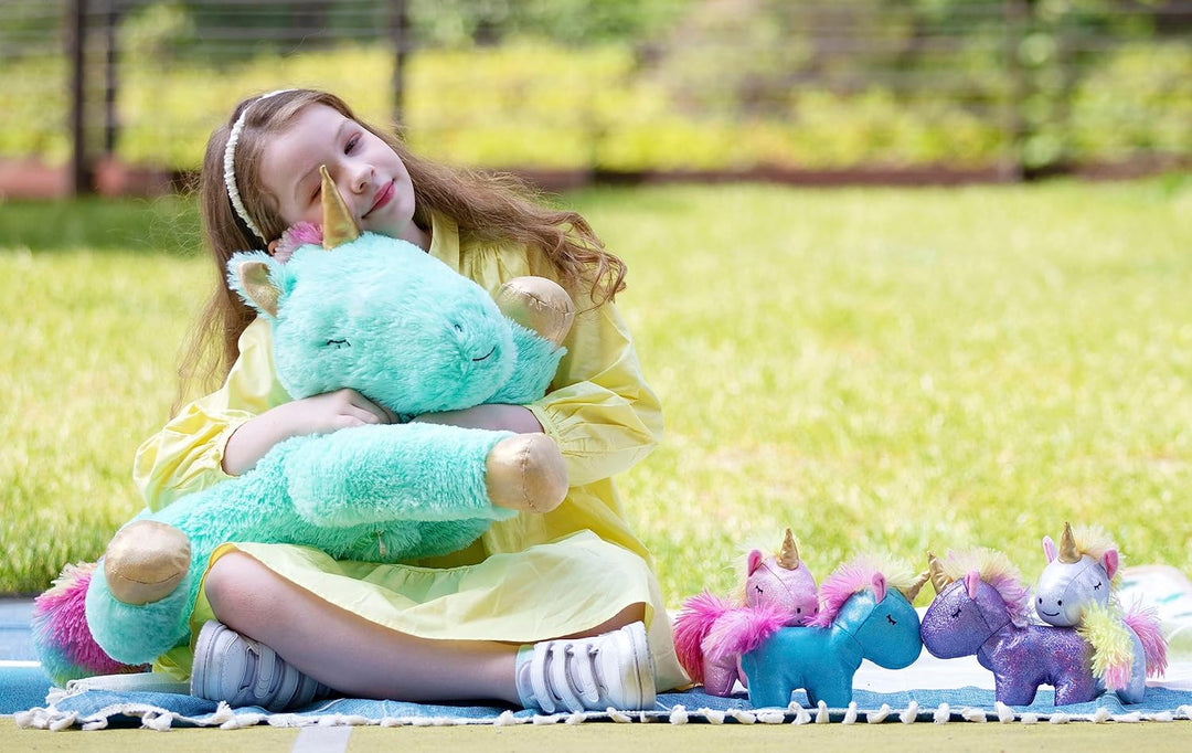 MorisMos Einhorn Kuscheltier gross, 55cm riesen Einhorn Mama mit Babys im Bauch, grosses Plüschtier