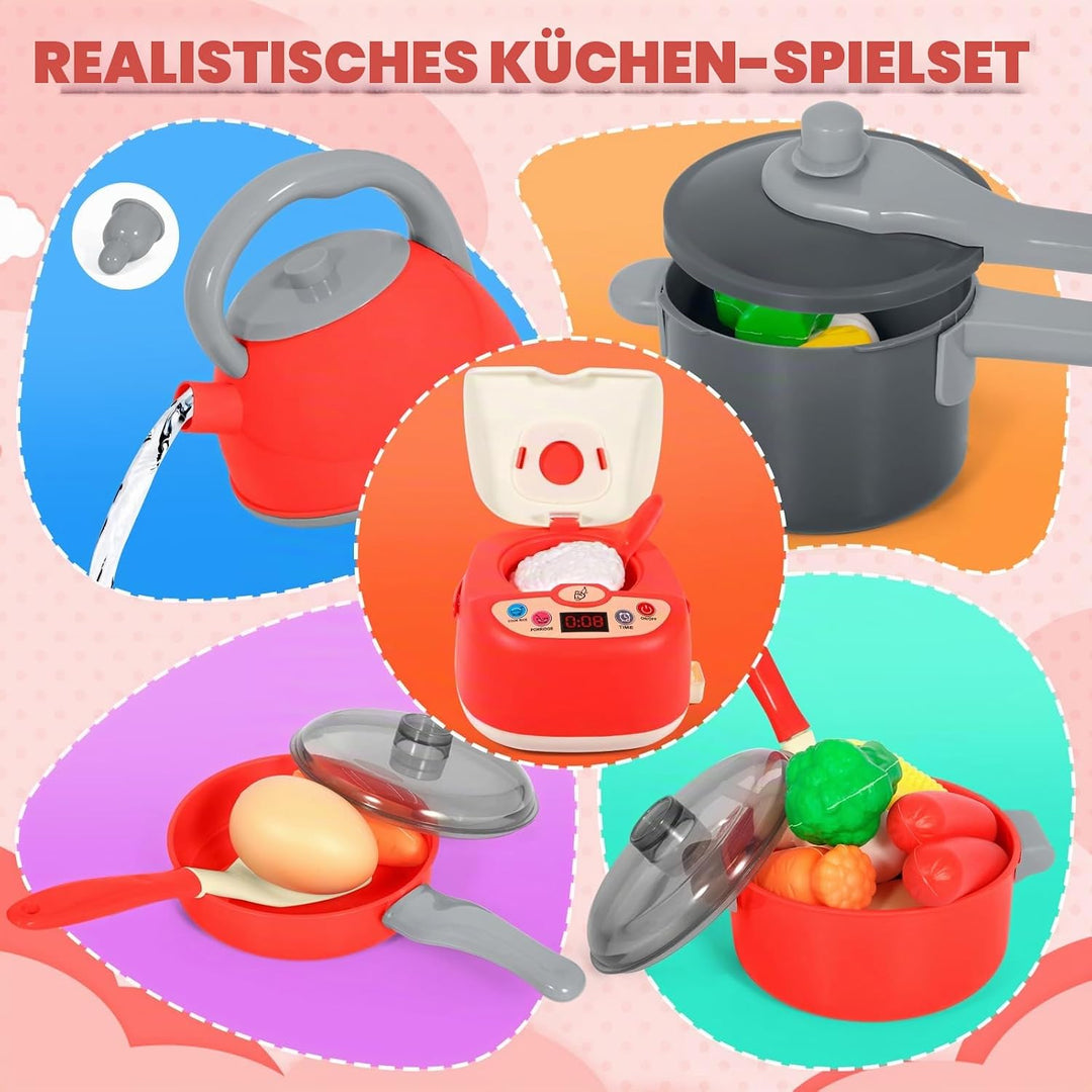 102 Pcs Spielküche Zubehör, Kinderküche Zubehör Outdoor, Küchenspielzeug Rollenspiel, mit Kinder Koc
