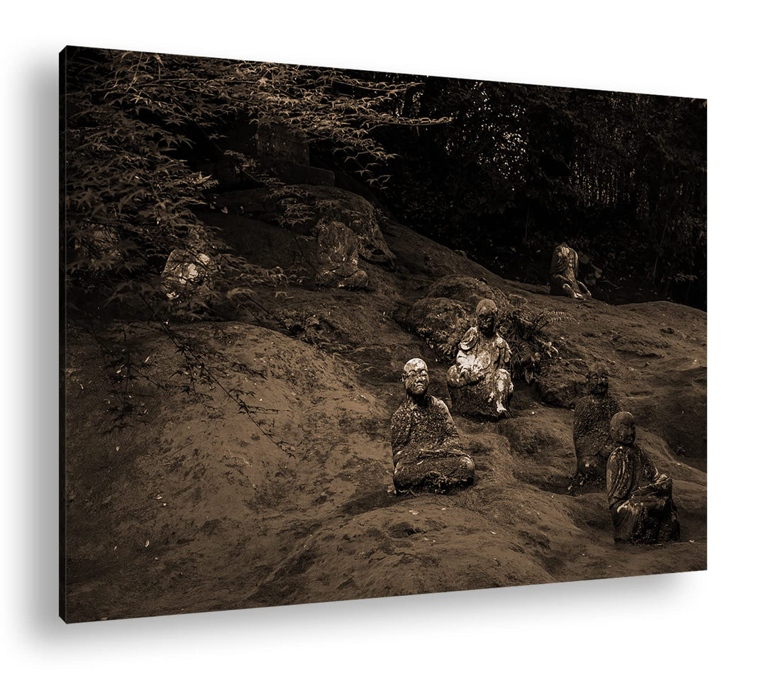 deyoli mit Moos bedeckte Buddha-Statuen Effekt: Sepia, Format: 80x60 als Leinwandbild, Motiv fertig