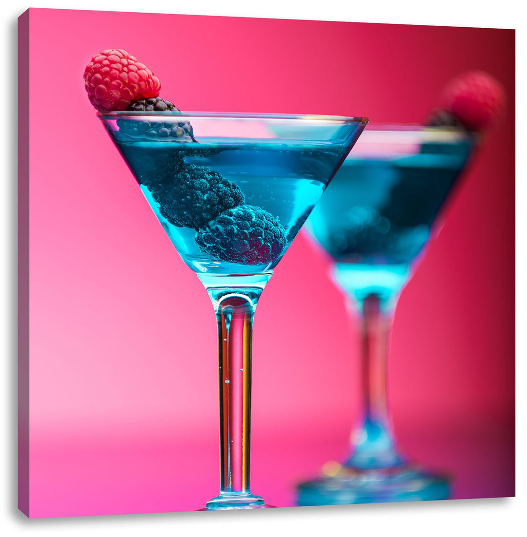Pixxprint Cocktails mit Himbeeren als Leinwandbild Quadratisch/Grösse: 70x70 / Wandbild/Kunstdruck/f