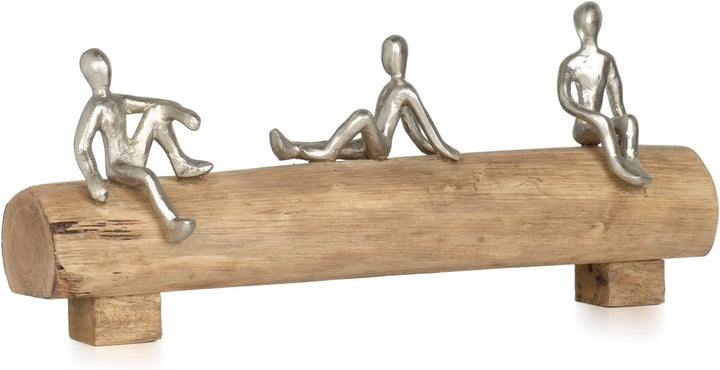 Moritz Skulptur I 3 Freunde sitzen zusammen I 41 x 8,5 x 17 cm I Holzdeko I Skulpturen Deko I Modern