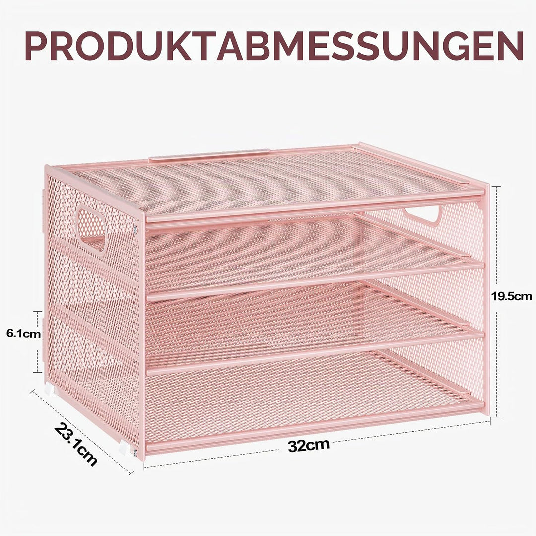Marbrasse Schreibtisch Organizer,4-Stufiges Metall Netz-Briefablage mit Griff,Zeitungsordner,Papier