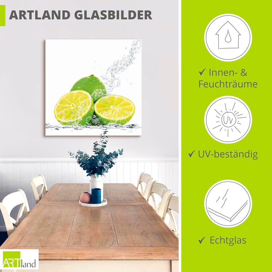 ARTland Glasbilder Wandbild Glas Bild einteilig 50x50 cm Quadratisch Früchte im Wasser Obst Cocktail