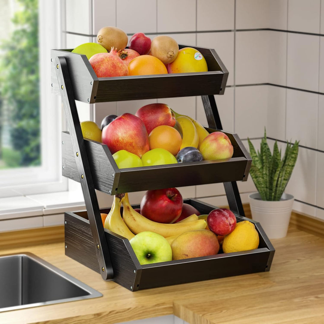 G.a HOMEFAVOR Bambus Obstkorb 3 Etagen Abnehmbarer Obstständer Aufbewahrung Halter für Gemüse Snacks