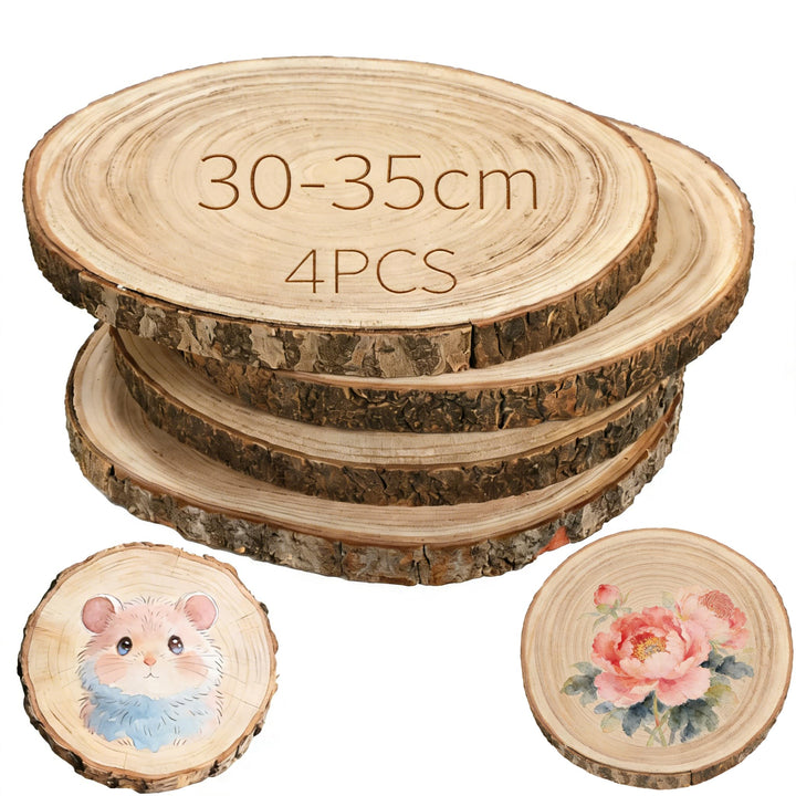 4 Stück Paulownia Holzscheiben 30-35 cm, Unbehandelte Holzscheiben für Bastelarbeiten, 2 cm dick, Na