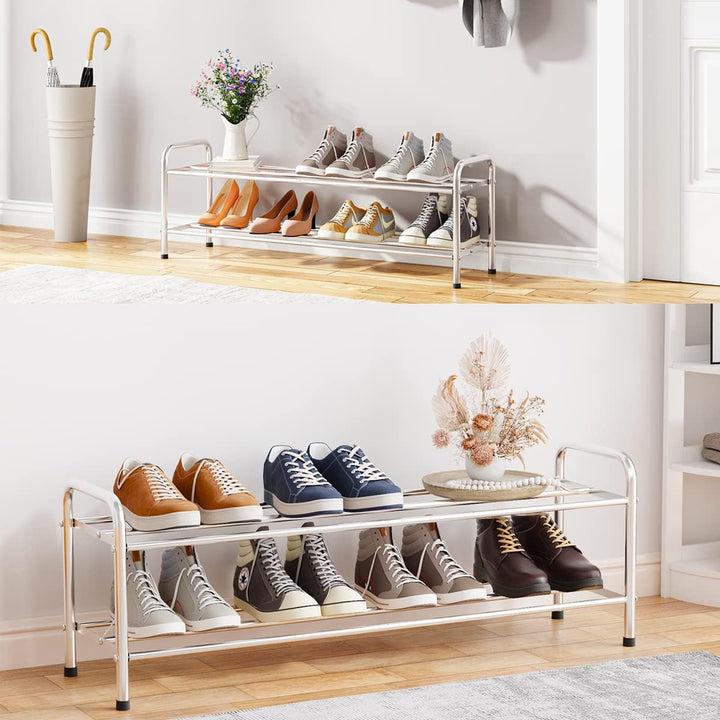 FANHAO Schuhregal, Schuhregale 2 Ebenen Edelstahl, Schuh-Organizer für bis zu 9-12 Paar Schuhe, Schu