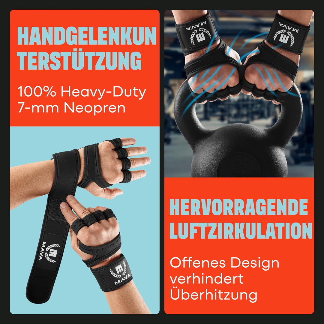 Mava Gewichtheber-Handschuhe mit Handgelenkstütze – Trainingshandschuhe für Training, Klimmzüge, Cal