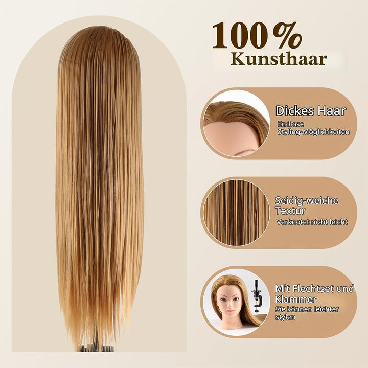Frisierkopf 100% Synthetisches Haar übungskopf Friseur 26” Trainingsköpfe Puppenkopf Friseur Kopf Mi