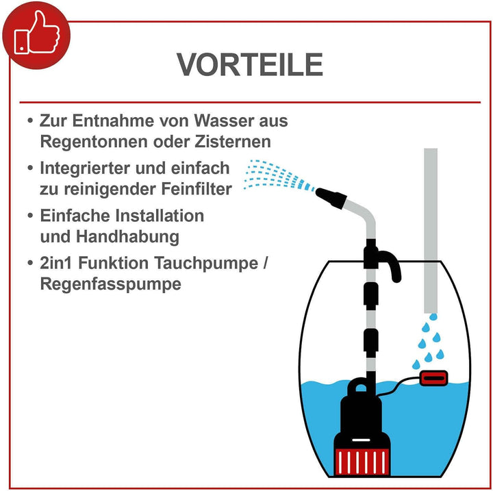 Scheppach Regenfasspumpe RBP350 Wasserpumpe Tauchpumpe mit Schnellkupplung & Absperrhahn | Fördermen