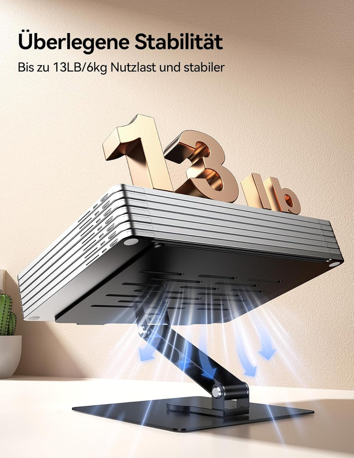 TECKNET Laptop Ständer mit 360 Drehbarer Basis, Laptopständer Höhenverstellbar, Faltbarer Laptop Sta