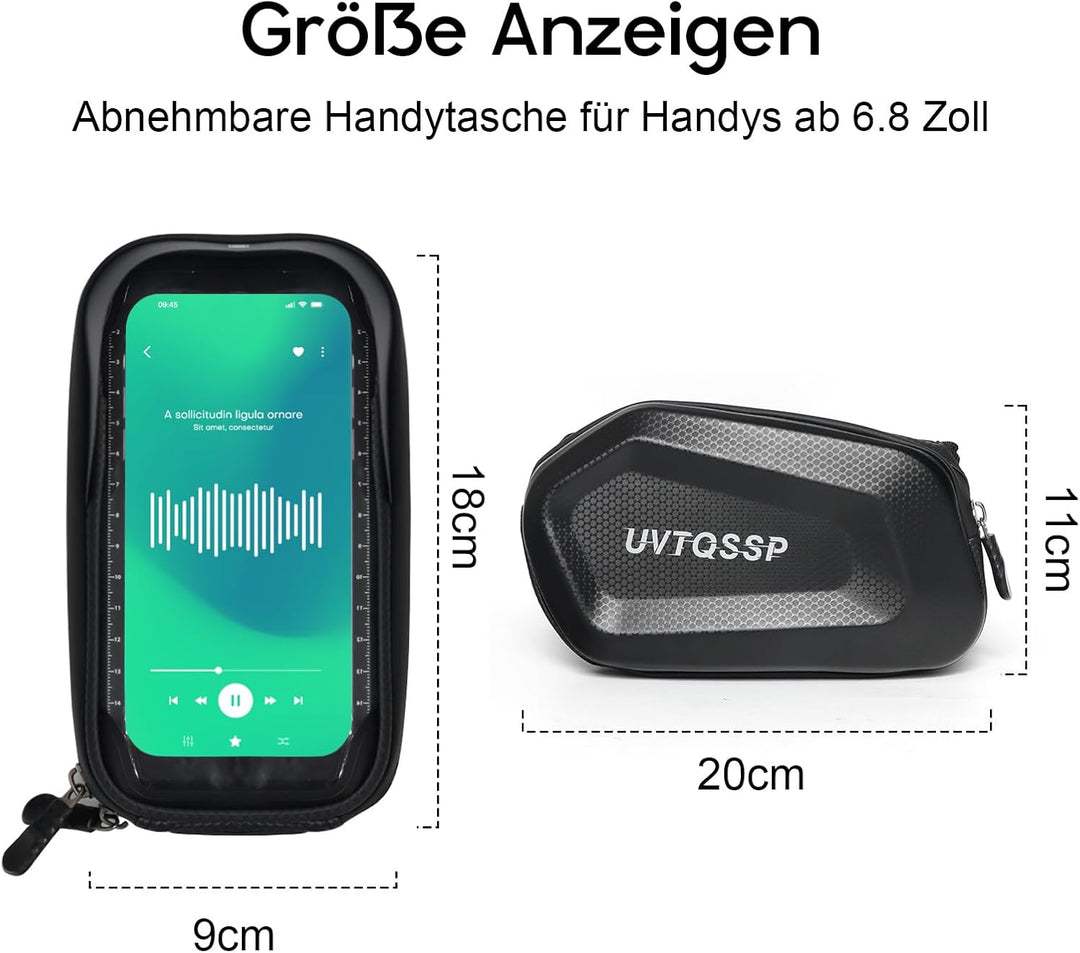 Fahrrad Rahmentasche, Wasserdicht Handytasche Oberrohrtasche für Smartphone bis zu 6.8 Zoll mit TPU