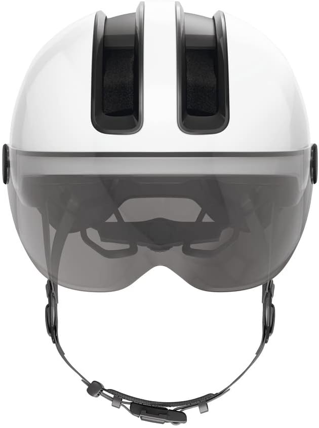 ABUS Stadthelm HUD-Y ACE - stylischer Fahrradhelm mit Visier und magnetischem, aufladbarem LED-Rückl