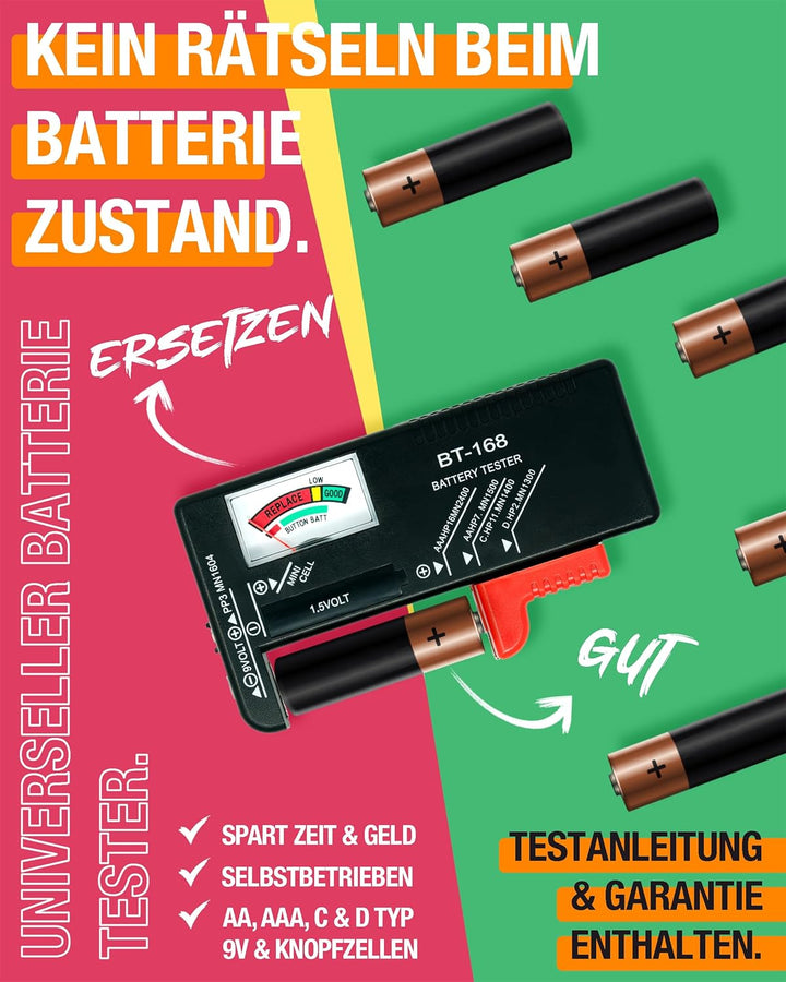 AKIELO+ Batterie Aufbewahrungsbox Mit Universalem Tester (Edition Core – Über 90+) – Unordnungfreie