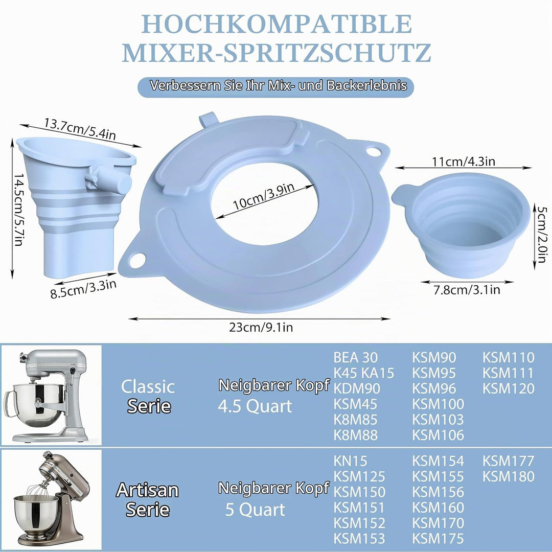 Mixer Mehl Trichter Spritzschutz Kompatibel mit KitchenAid 3-in-1 Standmixer Zubehör mit faltbarem M