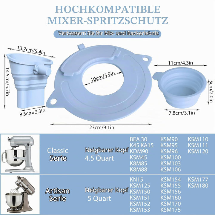 Mixer Mehl Trichter Spritzschutz Kompatibel mit KitchenAid 3-in-1 Standmixer Zubehör mit faltbarem M