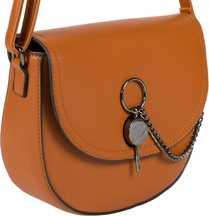 styleBREAKER Damen halbrunde Saddle Bag Umhängetasche einfarbig, Stift Verschluss und Kette, Schulte