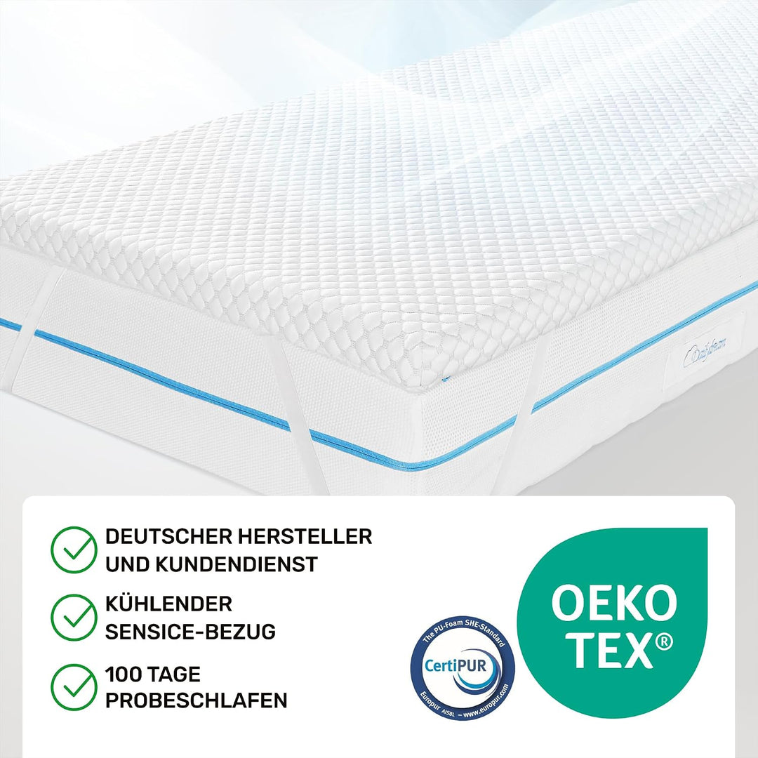 Dailydream Cooling Topper 140x200cm aus Memory Foam, 5 cm hoch | Edition Cool Touch, H1/2, kühlende