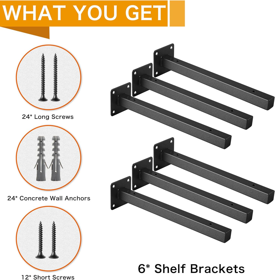 Regalhalterung, schwebend, robust, zur Wandmontage, Metall, 6 Stück 8 Inch schwarz, 8 Inch Schwarz