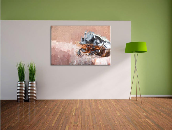 Pixxprint Nashornkäfer Porträt Kunst Pinsel Effekt, Format: 100x70 auf Leinwand, riesige Bilder fert